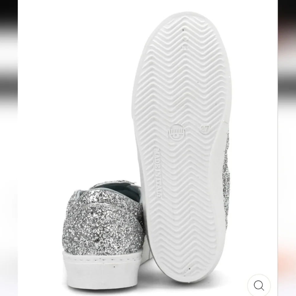 NEW‎ Chiara FerragniDark Grey Glitter Flirting Wink Eye Leather Sneakers SZ 36